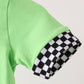 Green car embroidery checkered romper