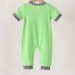 Green car embroidery checkered romper