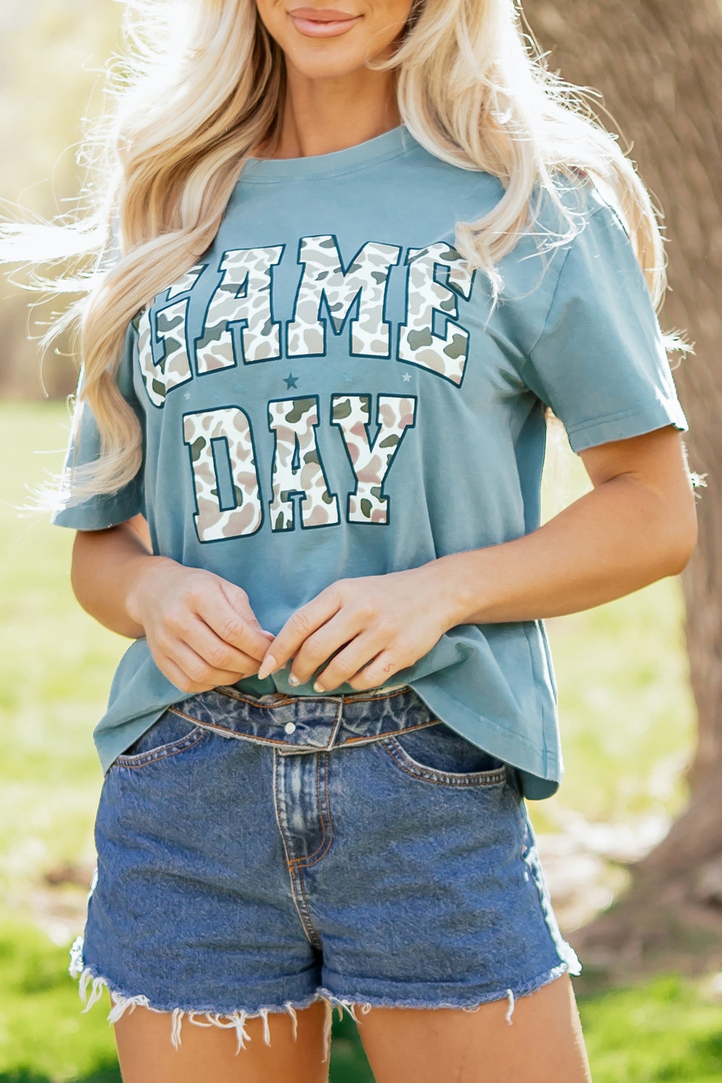 Stone Blue Camo GAME DAY Graphic T Shirt
