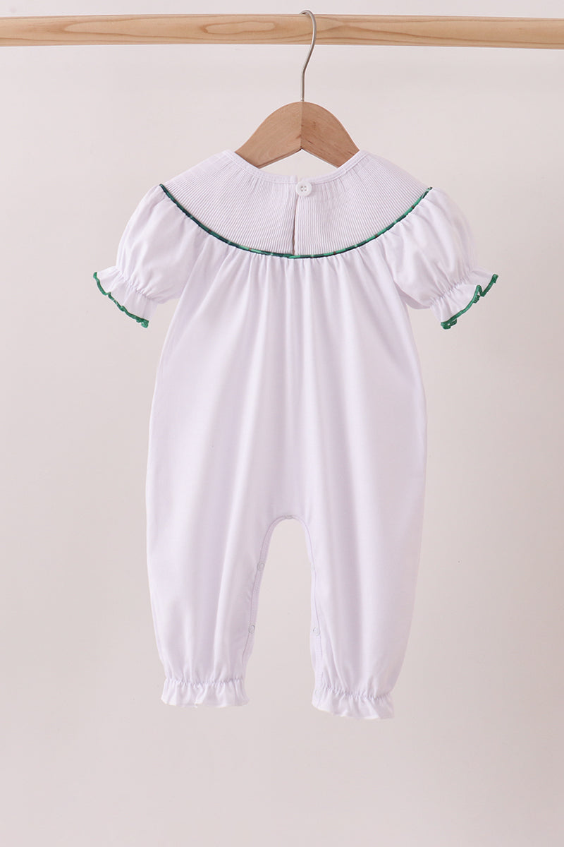 White wreath smocked romper
