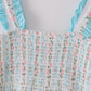Blue floral print smocked mom dress