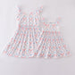 Blue bow lattice print mom&me dress