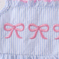 Blue Bow Embroidered Stripe Ruffle Dress