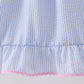 Blue Bow Embroidered Stripe Ruffle Dress