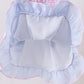 Blue Bow Embroidered Stripe Ruffle Dress