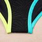 Black Floral Textured Neon Trim V Neck Crisscross Backless Tankini Set