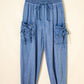 Beau Blue Drawstring Elastic Waist Pocketed Loose Denim Pants