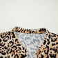 Khaki Plus Size Leopard Print Stitch Detail Ruffled Short Sleeve Blouse