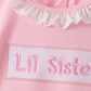 Pink Lil sister embroidery ruffle pants set