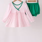 Pink Plaid Gingerbread Embroidery Bloomer Set