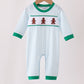 Blue Plaid Gingerbread Embroidery Romper