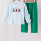 Blue Plaid Gingerbread Embroidery Pants Set