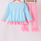 Blue Milk Santa Cookies Ruffle Pants Set