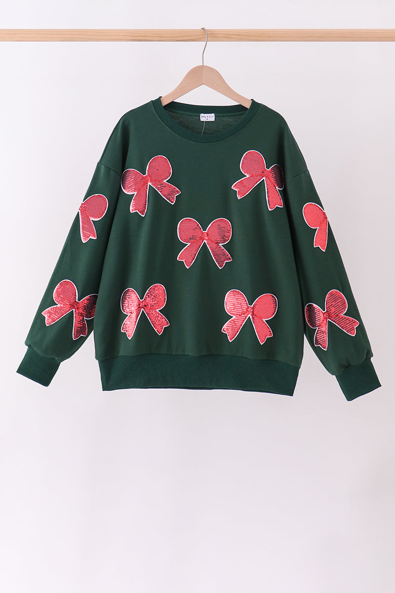 Forest bow sequin mom&me top