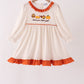 Cream turkey pumpkin embroidery ruffle dress