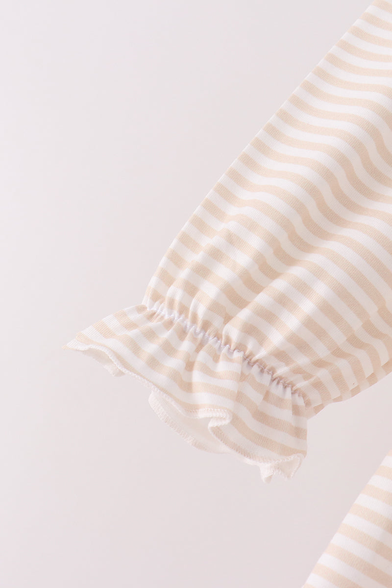 Cream turkey pumpkin embroidery ruffle dress