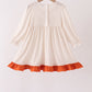 Cream turkey pumpkin embroidery ruffle dress