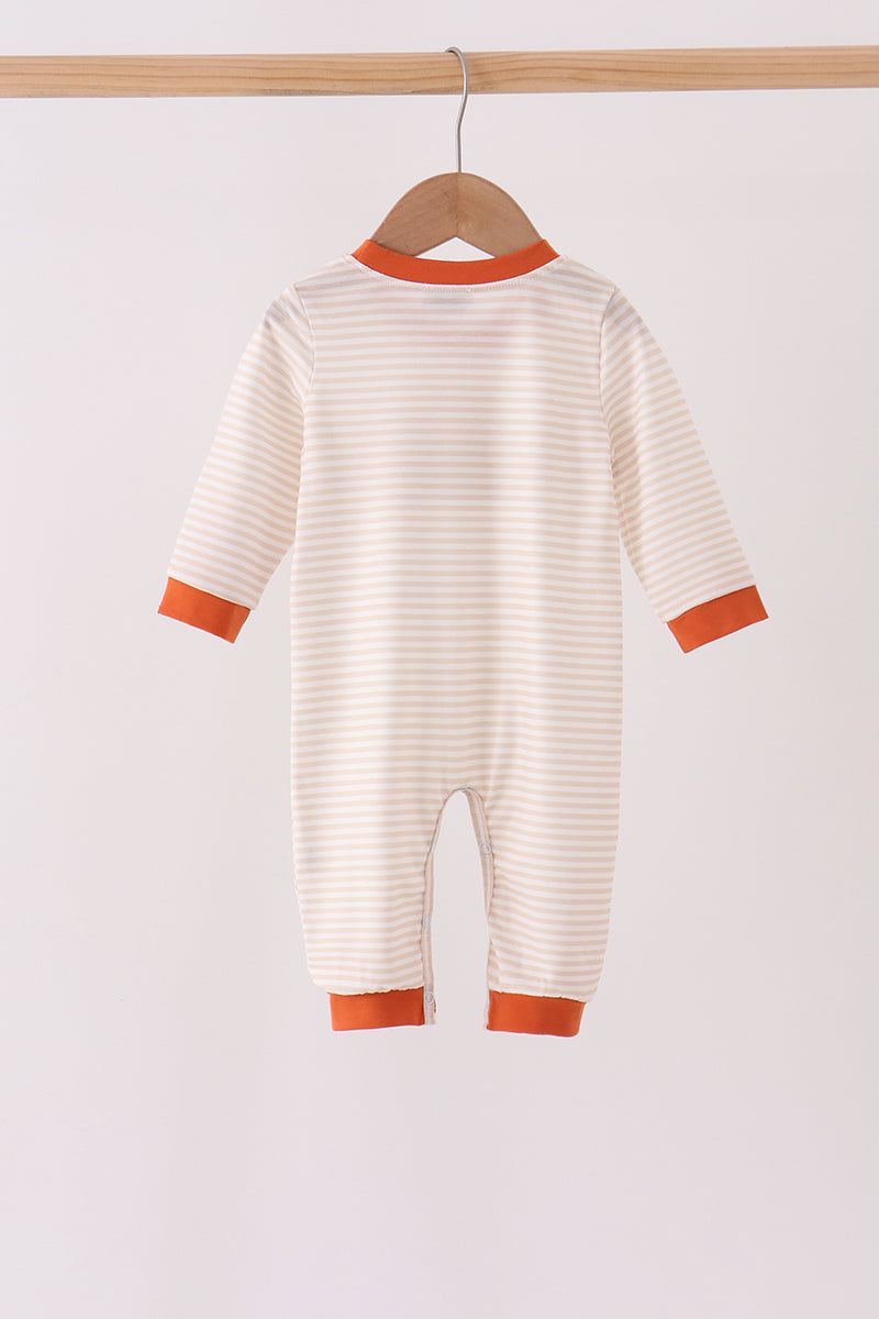 Cream turkey pumpkin embroidery romper