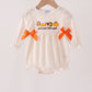 Cream turkey pumpkin embroidery bow bubble