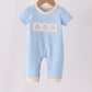 Blue pumpkin embroidery romper