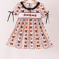 Pumpkin bow embroidery ruffle dress