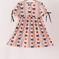 Pumpkin bow embroidery ruffle dress