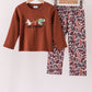 Brown camouflage hunting embroidery pants set