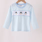Blue turkey embroidery stripe top