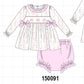 Pink floral turkey embroidery ruffle bloomer set