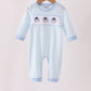 Blue turkey embroidery stripe romper