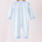 Blue turkey embroidery stripe romper