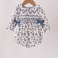 Teal floral smocked bow bubble