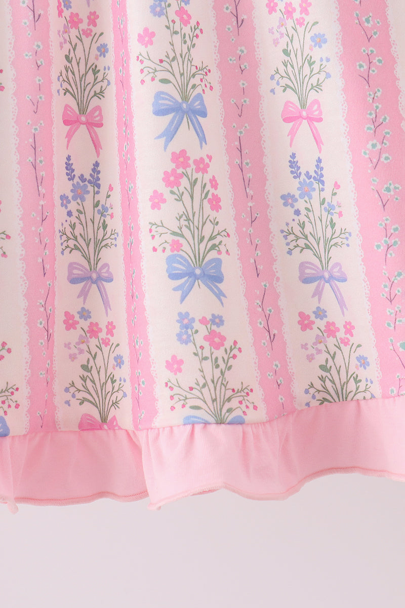 Pink Pearl Bow Floral Dress