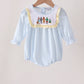 Blue character embroidery gingham ruffle bubble