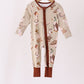 Brown goose print bamboo zipper romper