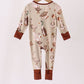 Brown goose print bamboo zipper romper