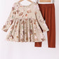 Brown goose print bamboo pants set