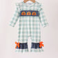 Sage Turkey Embroidery Gingham Ruffle Romper