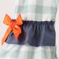 Sage Turkey Embroidery Gingham Ruffle Romper