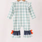 Sage Turkey Embroidery Gingham Ruffle Romper