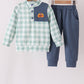 Sage Turkey Embroidery Gingham Jogger Set