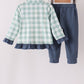 Sage Turkey Embroidery Gingham Ruffle Jogger Set