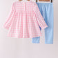 Pink Turkey Embroidery Gingham Pants Set