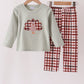 Sage Turkey Applique Plaid Pants Set
