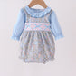 Blue Floral Bow Smocked 2pc Bubble Set