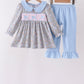 Blue Floral Bow Smocked Ruffle Pants Set