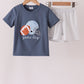 Navy football bow french knot shorts set