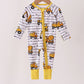 Yellow Construction Trucks Zip Bamboo Romper