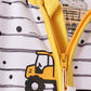 Yellow Construction Trucks Zip Bamboo Romper