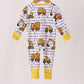 Yellow Construction Trucks Zip Bamboo Romper